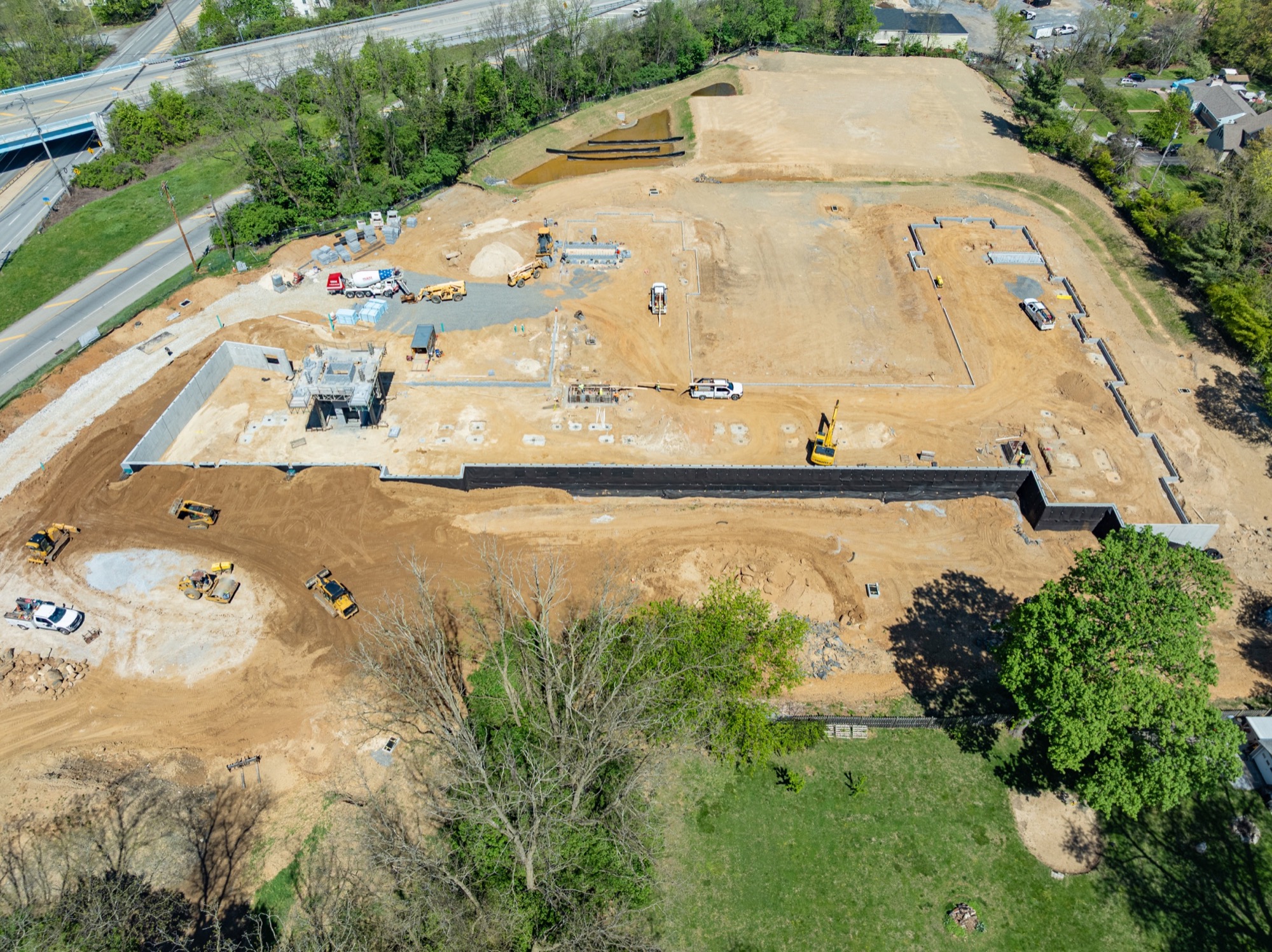Wide aerial overview of the High Street construction site