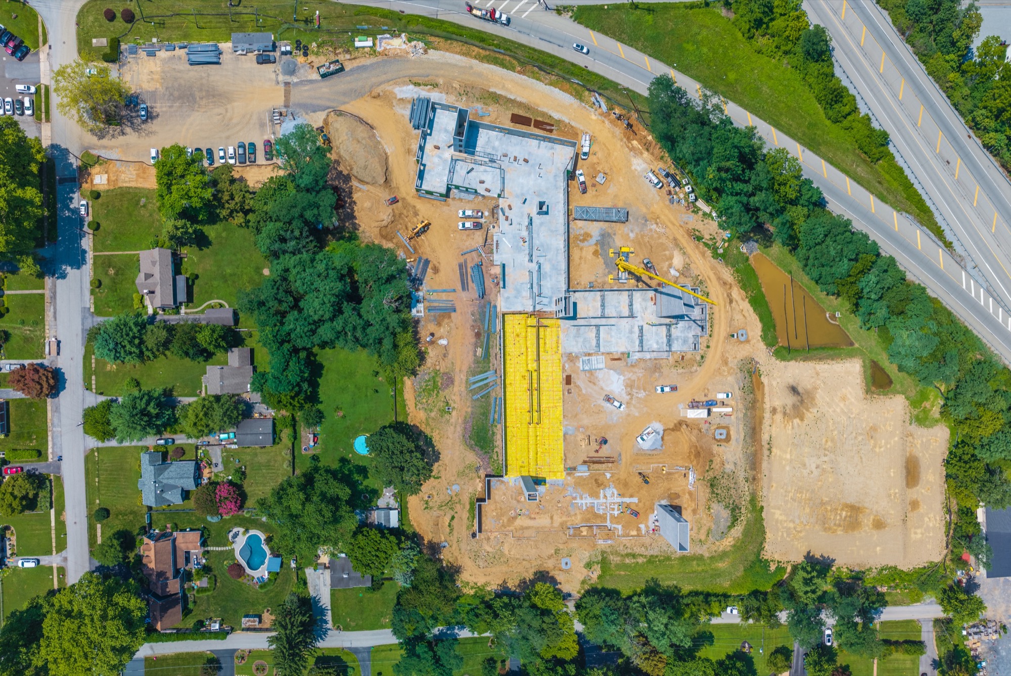 Top-down view of High Street construction in July