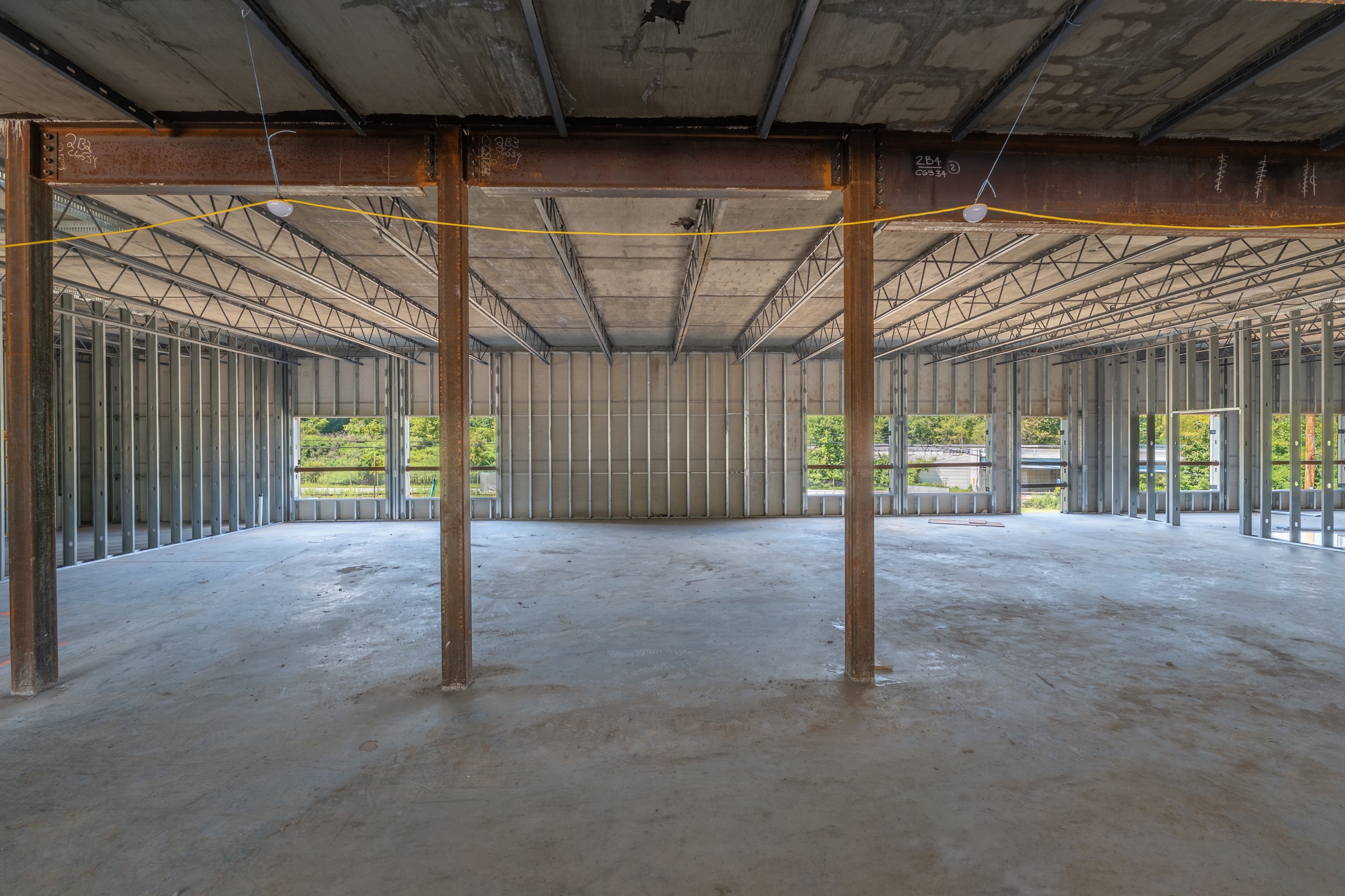 Interior framing and steel structure at High Street
